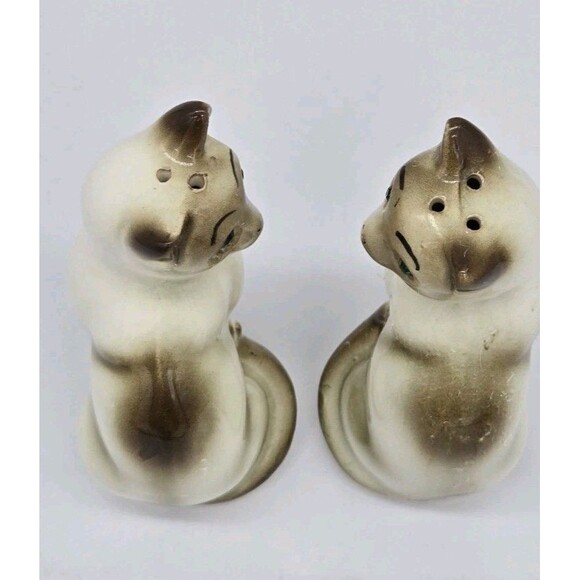Vintage Japan Siamese Cats Gorgeous Green Rhinestone Eyes! Salt & Pepper Shakers - Picture 7 of 9